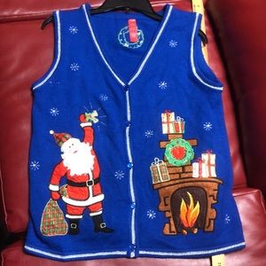 Vintage Christmas ugly blue sleeves sweater - M-(8-10)